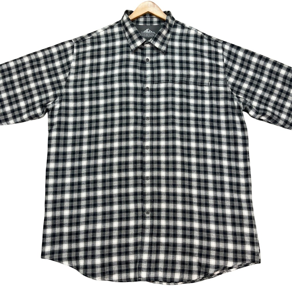 Crofts Barrow Shirt Men XXL Black White Plaid Quick Dri Flannel Vented Twill EUC